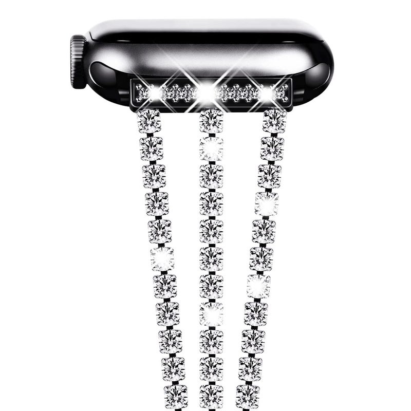 NewWays Compatible for Apple Watch Band 46mm Series 11 10 9 8 7 45mm 44mm SE Series 6 5 4 3 42mm(Series3), Sparkling Bling Diamonds Bracelet for iWatch Band Womens, Black - Image 1